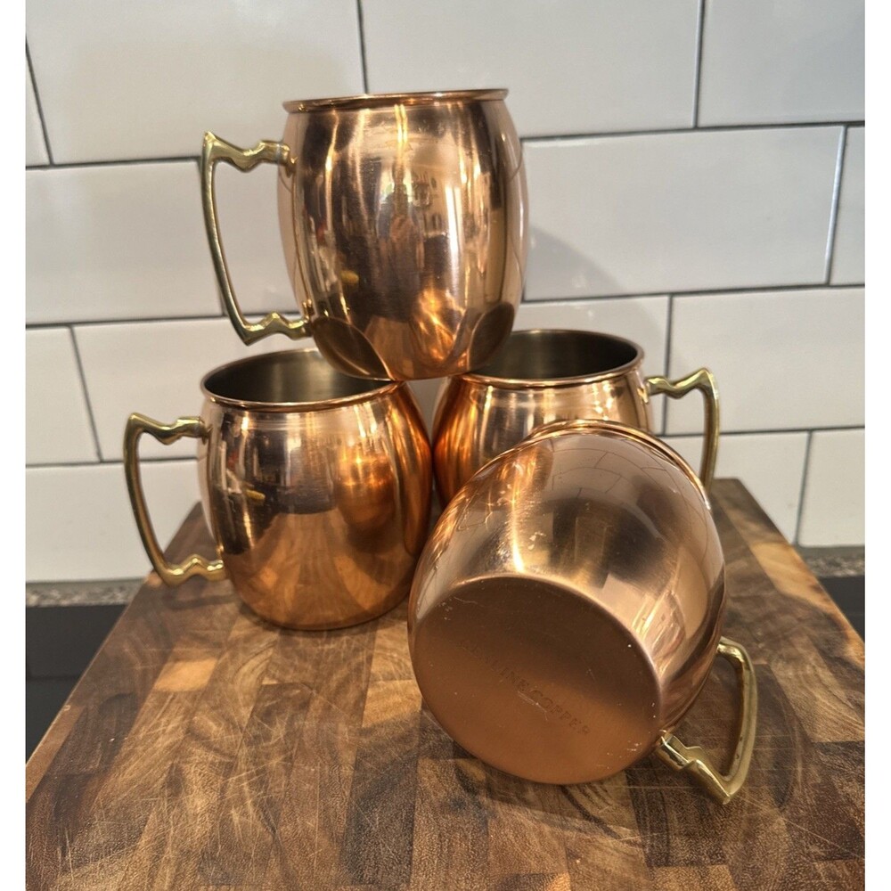 Vintage-Style Smooth Copper Moscow Mule Mugs with Gold Handles Set of 4 EUC